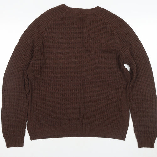Gap Men's Brown Waffle-Knit Pullover Jumper M