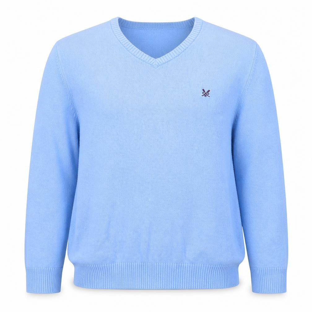 Front view of J.Crew Men's Blue Cotton V-Neck jumper M