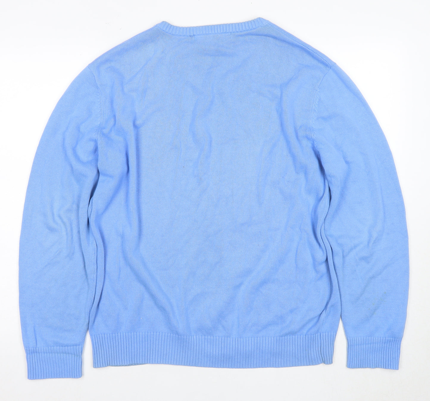 J.Crew Men's Blue Cotton V-Neck Pullover Jumper M
