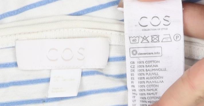 COS Women's White Striped Cotton T-Shirt Size 12