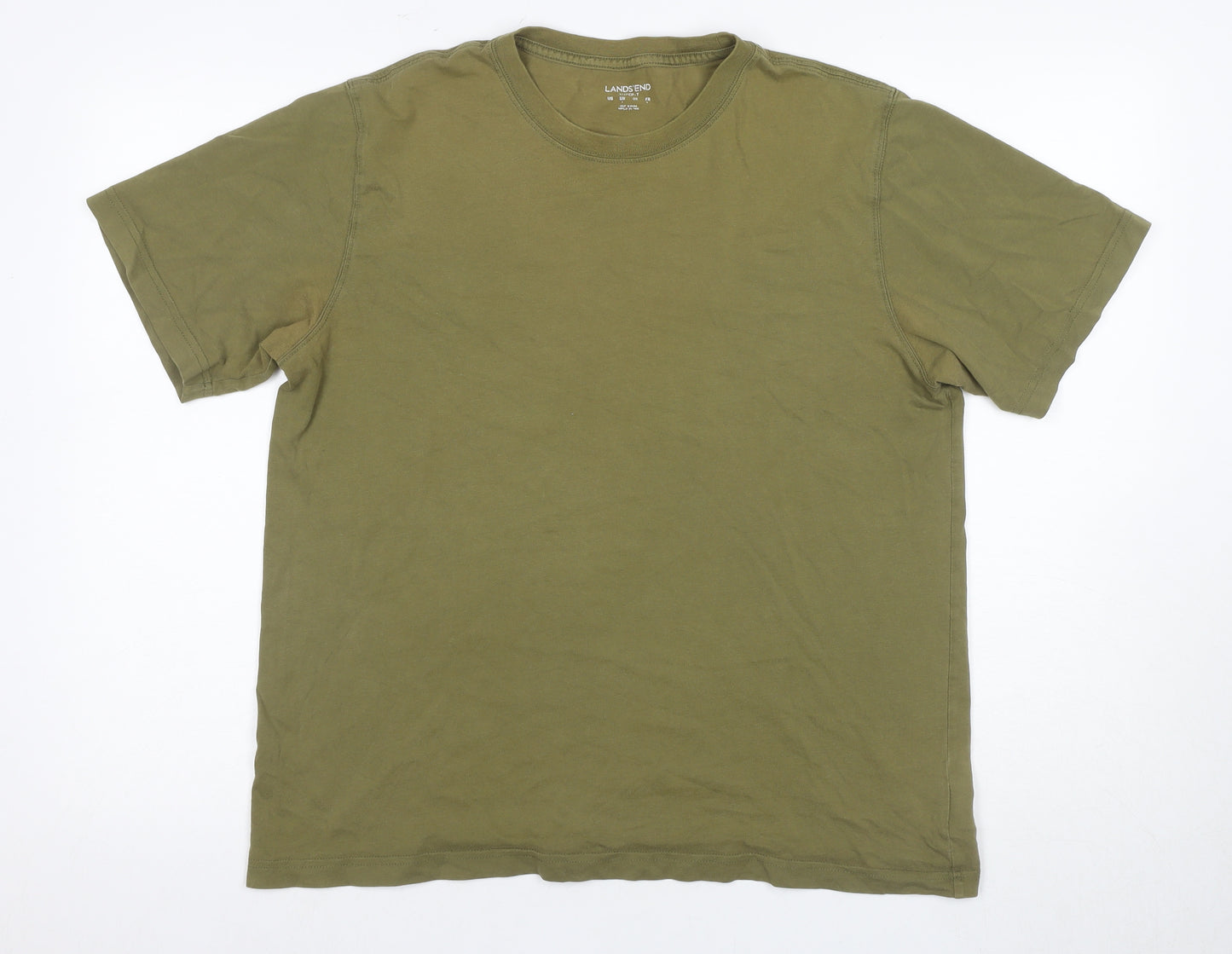 Lands' End Men's Green Cotton Short Sleeve T-Shirt, Size S