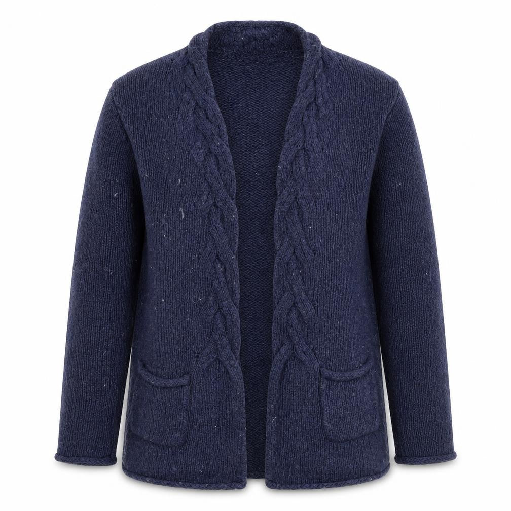 Front view of Tulchan Women's Blue Knit Cardigan S with Pockets