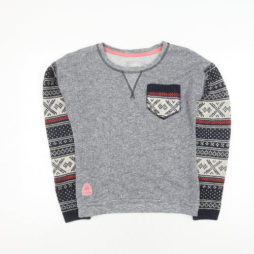 Superdry Women's Grey Fair Isle Pullover Jumper, Size S