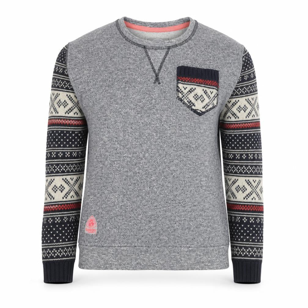 Front view of Superdry Women's Grey Fair Isle jumper, size S