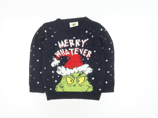 Primark Boys Blue Grinch Christmas Jumper, 7 Years