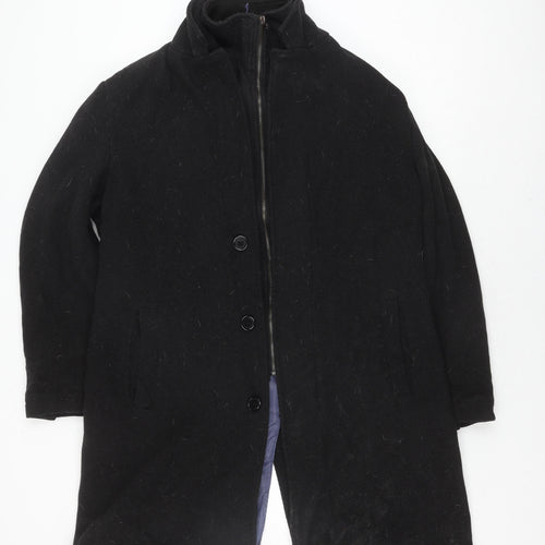 Debenhams Men's Black Wool Overcoat L Business