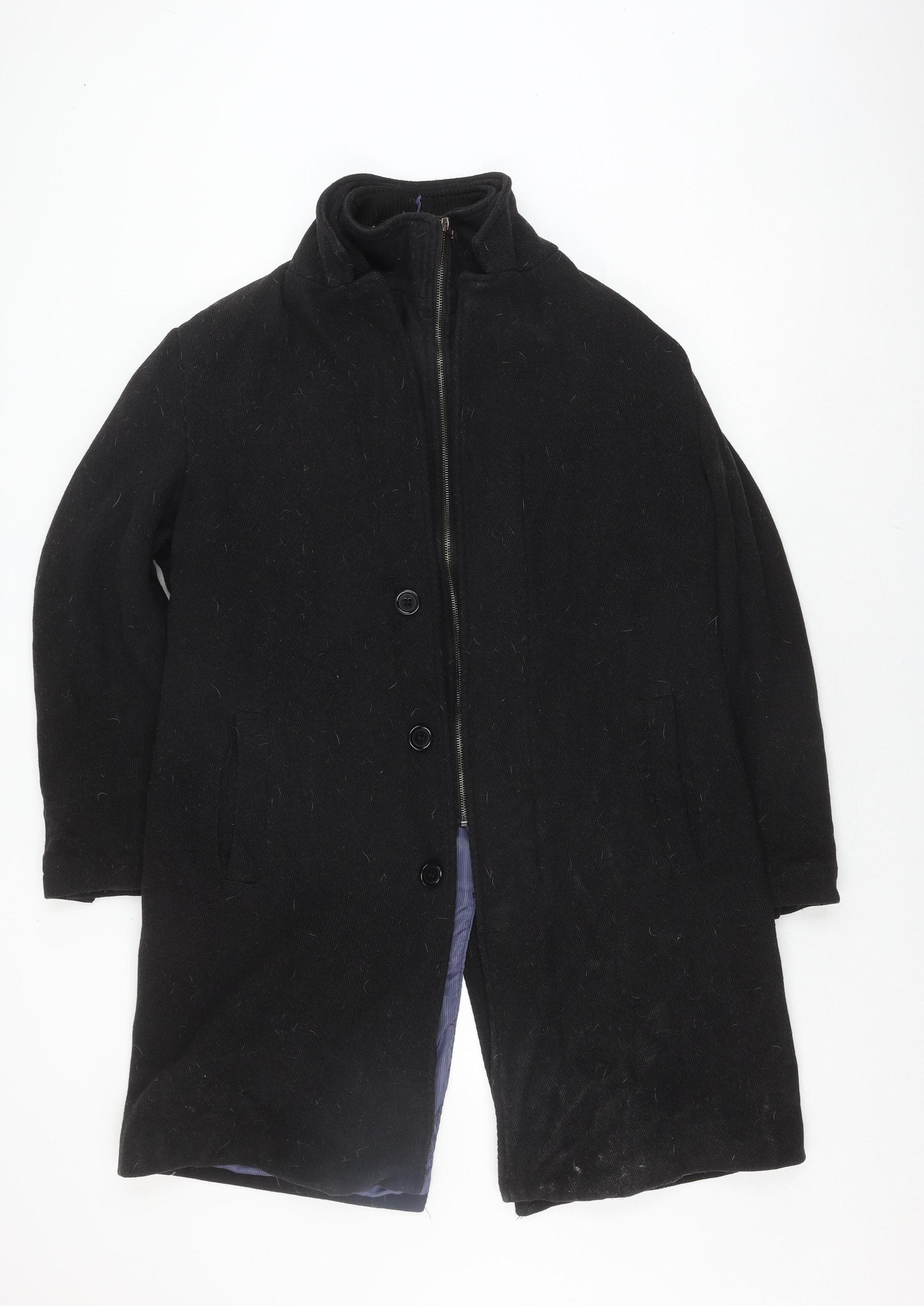 Debenhams Men's Black Wool Overcoat L Business