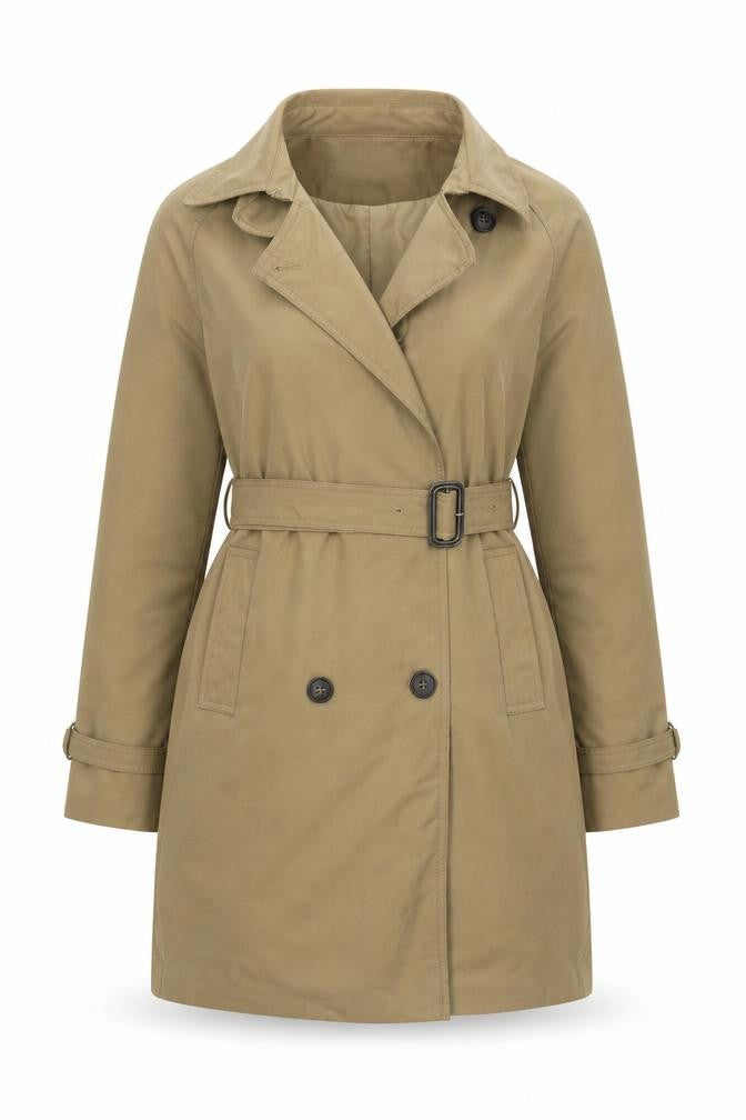 Front view of Xiaoyi Women's Brown Trench Coat, size S, Classic Style