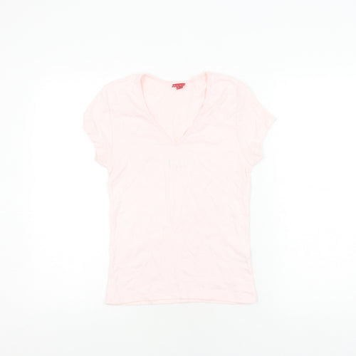 ELLE Women's Pink Cotton V-Neck T-Shirt M