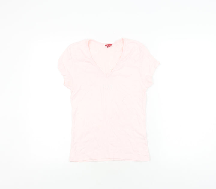 ELLE Women's Pink Cotton V-Neck T-Shirt M