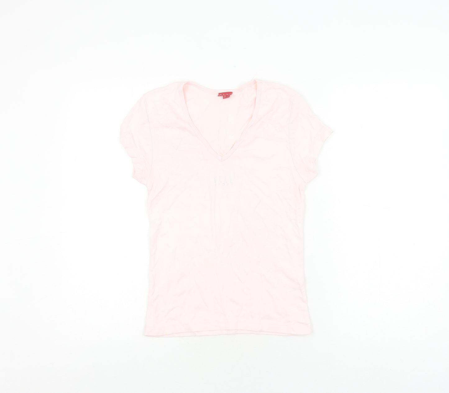 ELLE Women's Pink Cotton V-Neck T-Shirt M