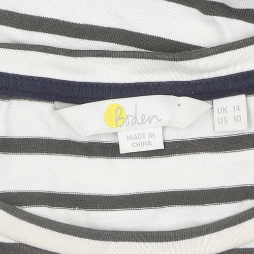 Boden Women’s White Striped Long Sleeve T-Shirt Size 14