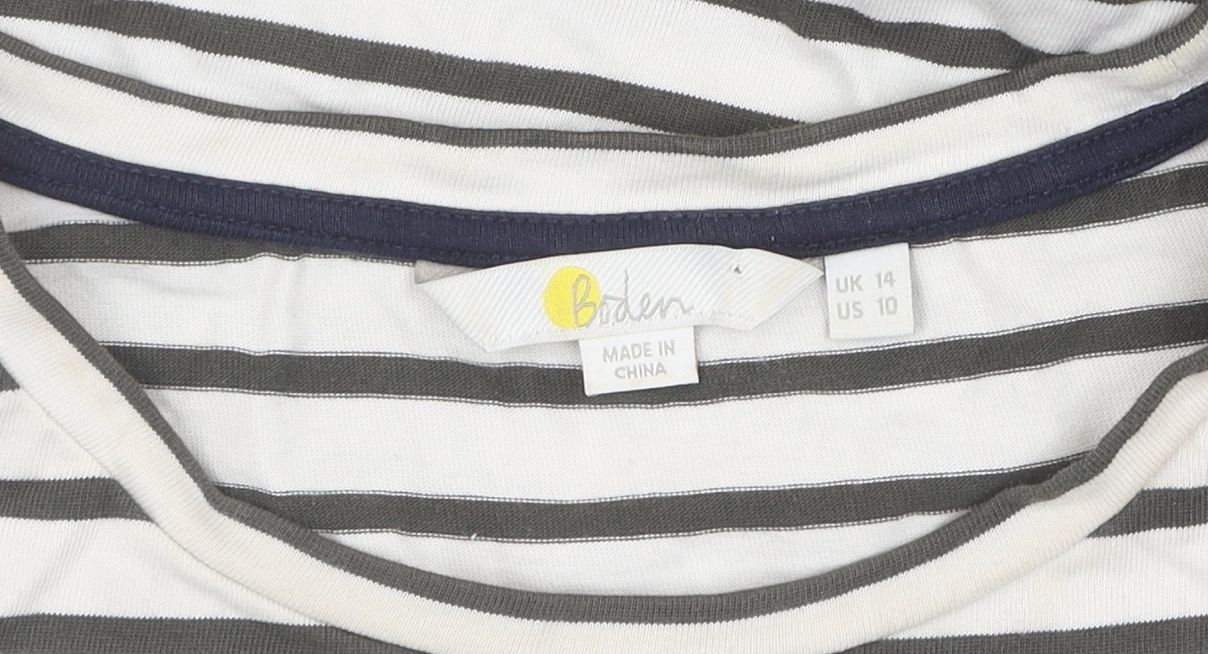 Boden Women’s White Striped Long Sleeve T-Shirt Size 14