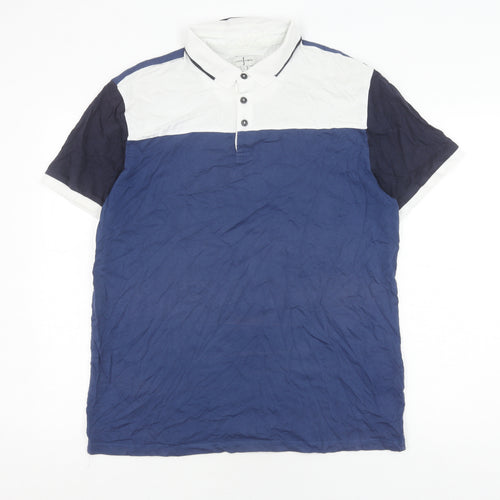 Jasper Conran Men's Blue Polo Shirt, L, Colourblock, Casual