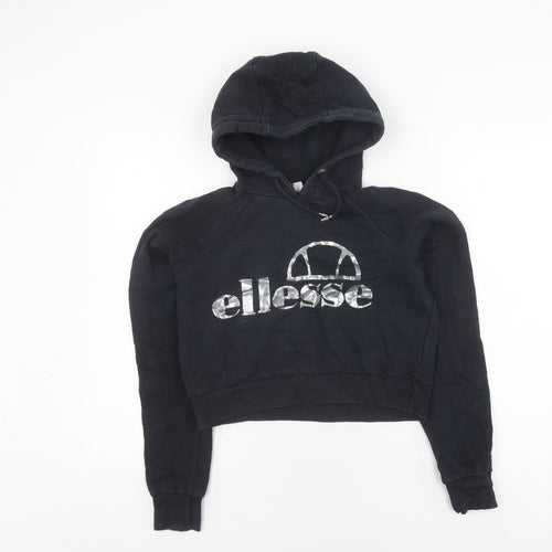 Ellesse Women's Black Hoodie UK 8 Cotton Logo