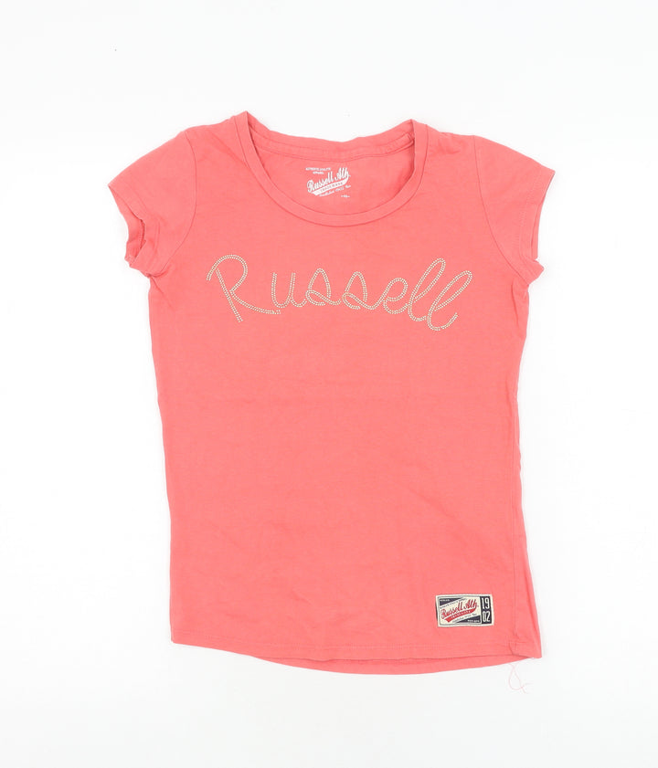 Russell Athletic Women's Pink Studded T-Shirt XS