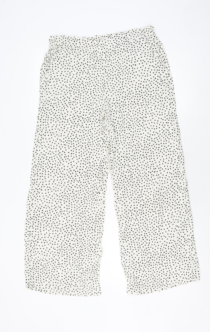 Part Two Women's Ivory Polka Dot Wide-Leg Trousers Size 6