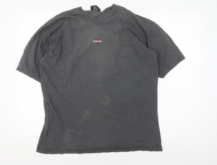Carling Men's Grey V-Neck T-Shirt, Short Sleeve, One Size