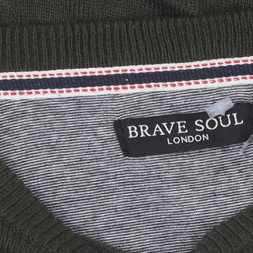 Brave Soul Men's Green Pullover XS Jumper Crew Neck Acrylic