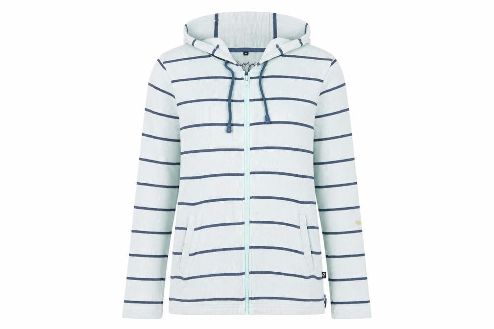 Front view of Jack Murphy Women's Blue Striped Full Zip Hoodie, size 10