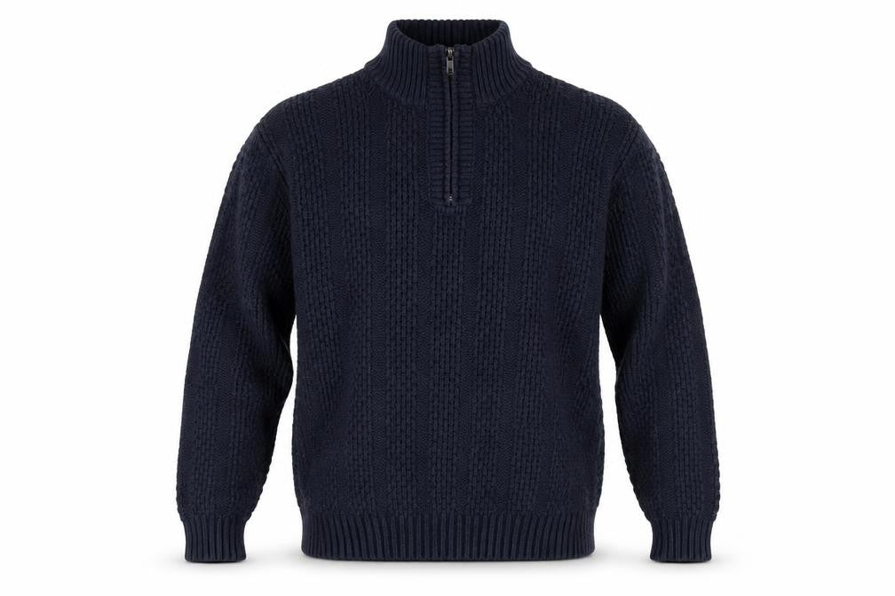 Front view of Maine New England Men's Blue High Neck 1/2 Zip Pullover S