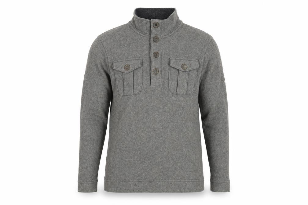 Front view of Merrell Men's Grey S Henley Jumper with Buttons