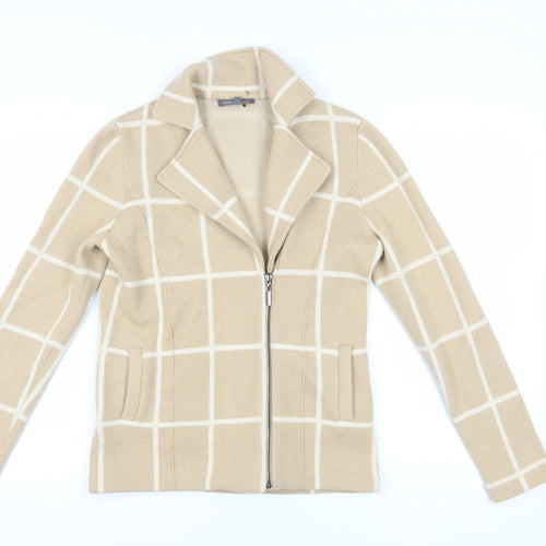 Laura Ashley Women's Beige Check Knit Full Zip Jumper