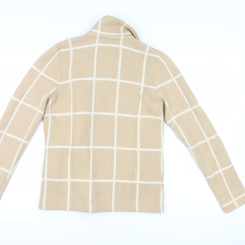 Laura Ashley Women's Beige Check Knit Full Zip Jumper