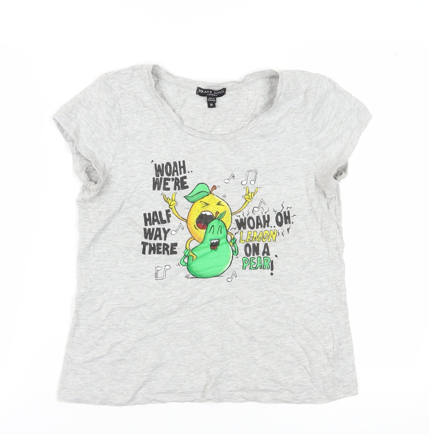 Brave Soul Women's Grey T-Shirt M Casual Fun Design