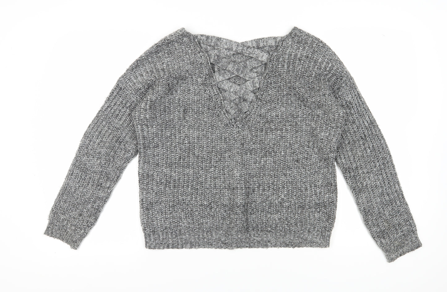 Only Women's Grey V-Neck Knit Pullover Jumper Size M