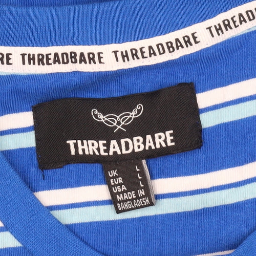 Threadbare Men's Blue Striped Crew Neck T-Shirt L