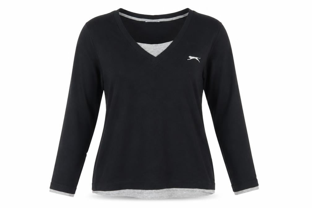 Front view of Slazenger Women's Black V-Neck T-Shirt, size 18