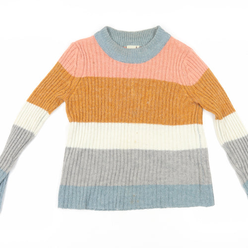 ICHI Women's Multicoloured Striped Pullover Jumper Size 8