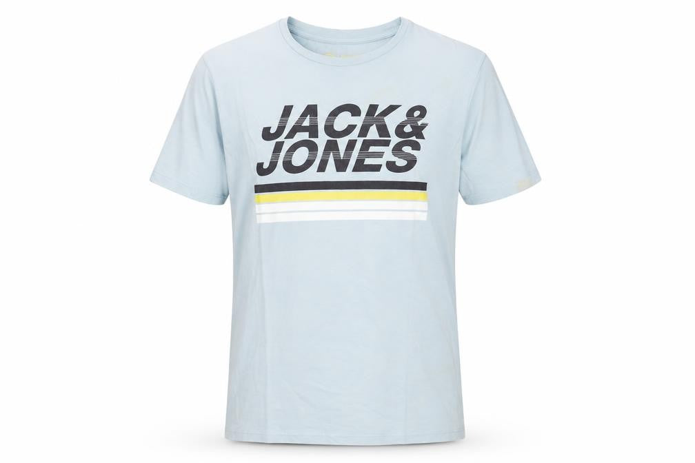 Front view of Jack & Jones Men's Blue Graphic T-Shirt, size L
