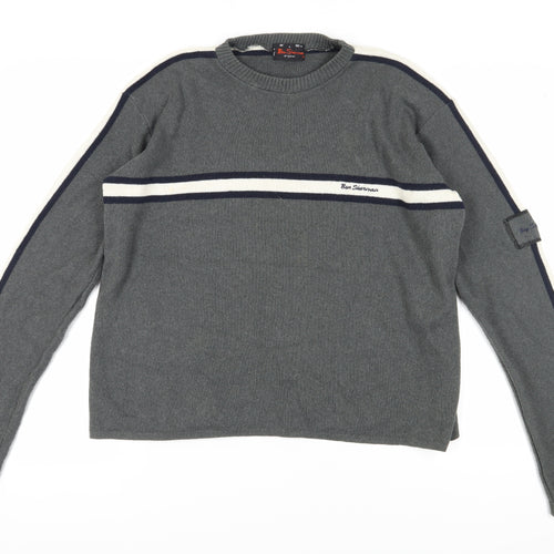 Ben Sherman Men's Grey Cotton Blend Pullover Jumper Size M