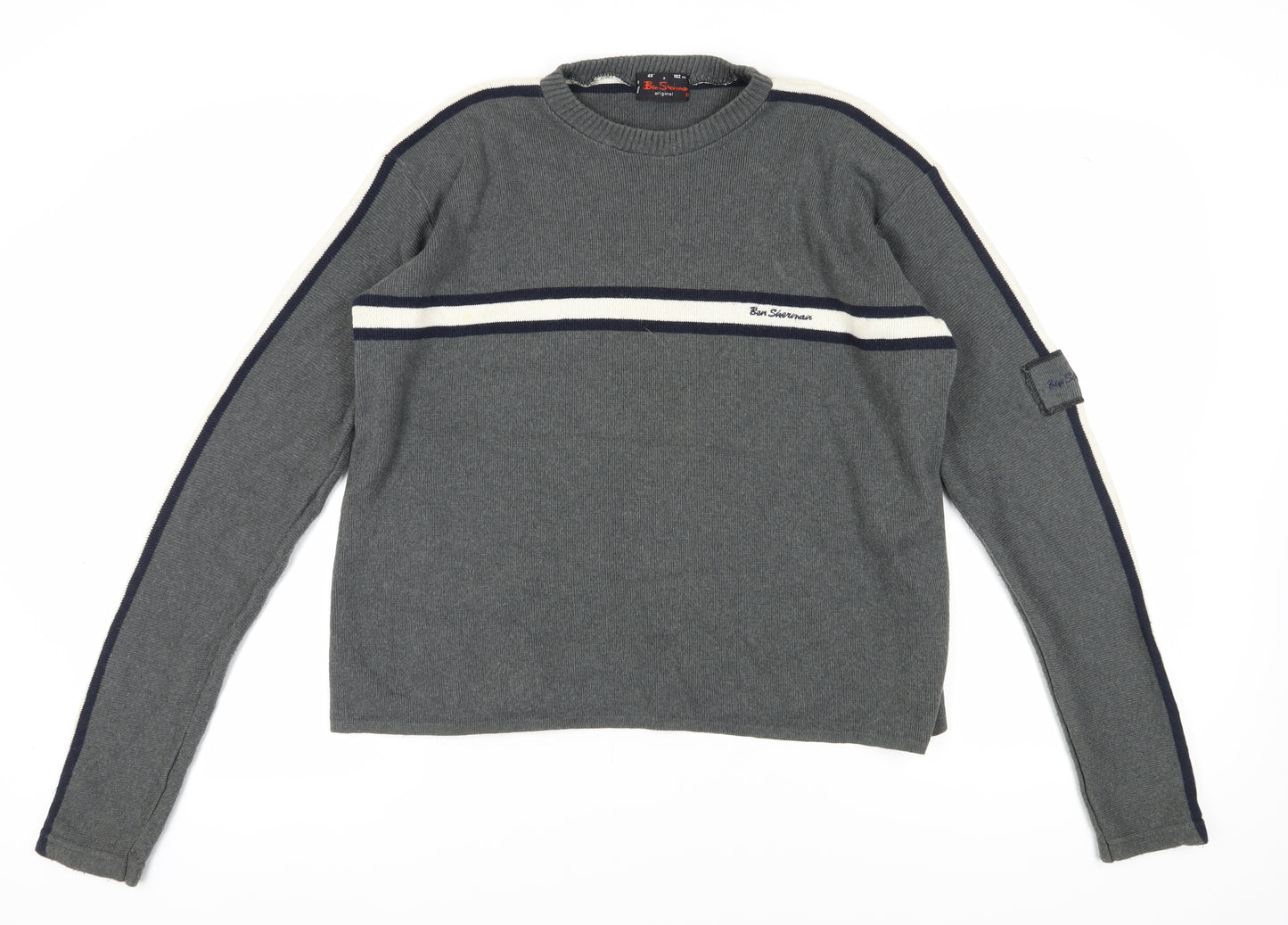 Ben Sherman Men's Grey Cotton Blend Pullover Jumper Size M