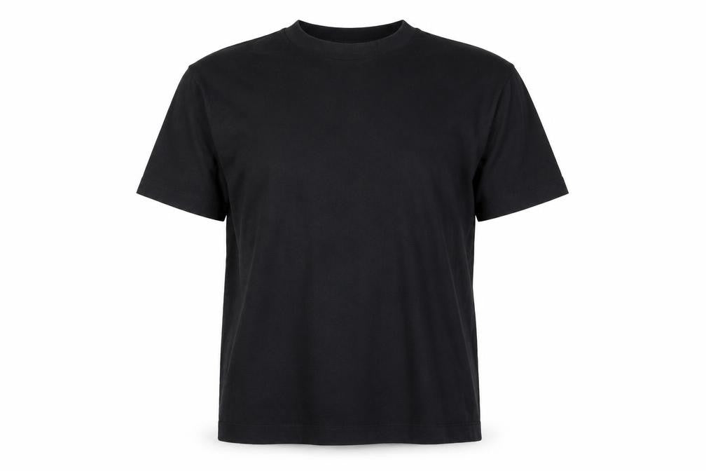 Front view of Collusion Men's Black Crew Neck T-Shirt -, size L