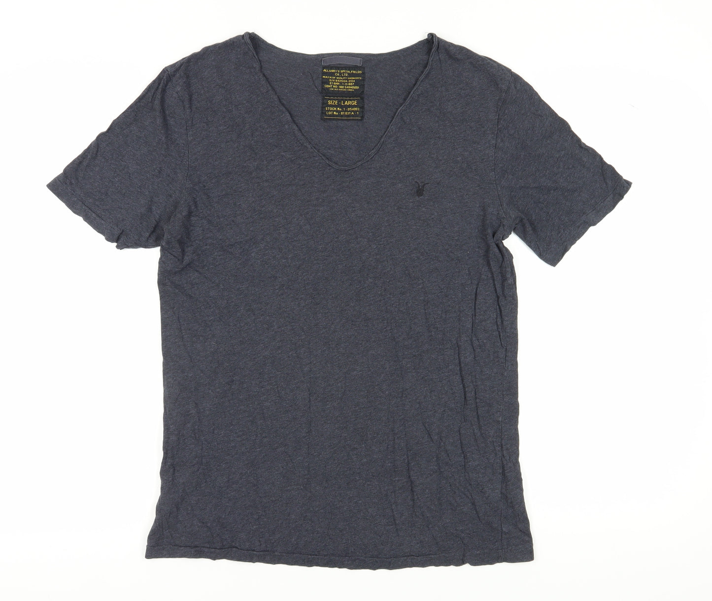 AllSaints Men's Grey V-Neck Short Sleeve T-Shirt L