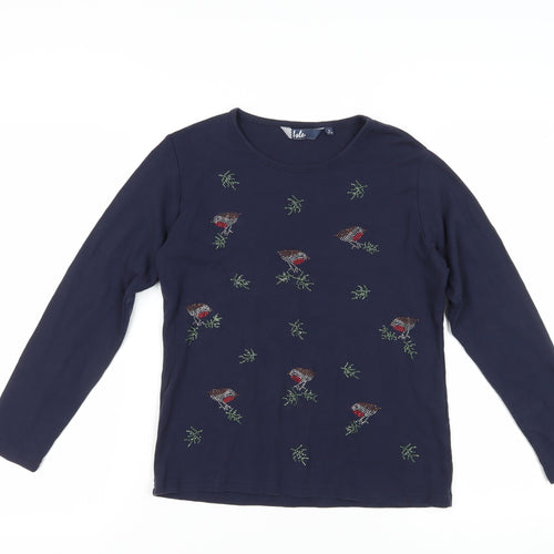 Isle Women's Blue Embroidered Long Sleeve T-Shirt S