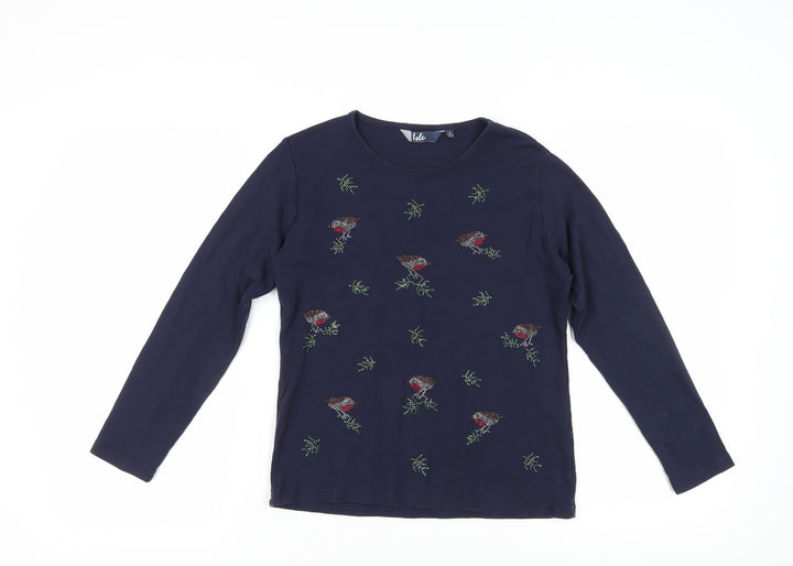 Isle Women's Blue Embroidered Long Sleeve T-Shirt S