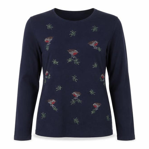 Isle Women's Blue Embroidered Long Sleeve T-Shirt S