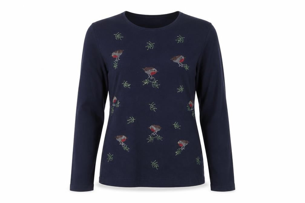 Isle Women's Blue Embroidered Long Sleeve T-Shirt S