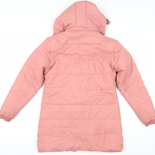 Sparkey Women's Pink Long Puffer Jacket L, Hooded, Fur Trim