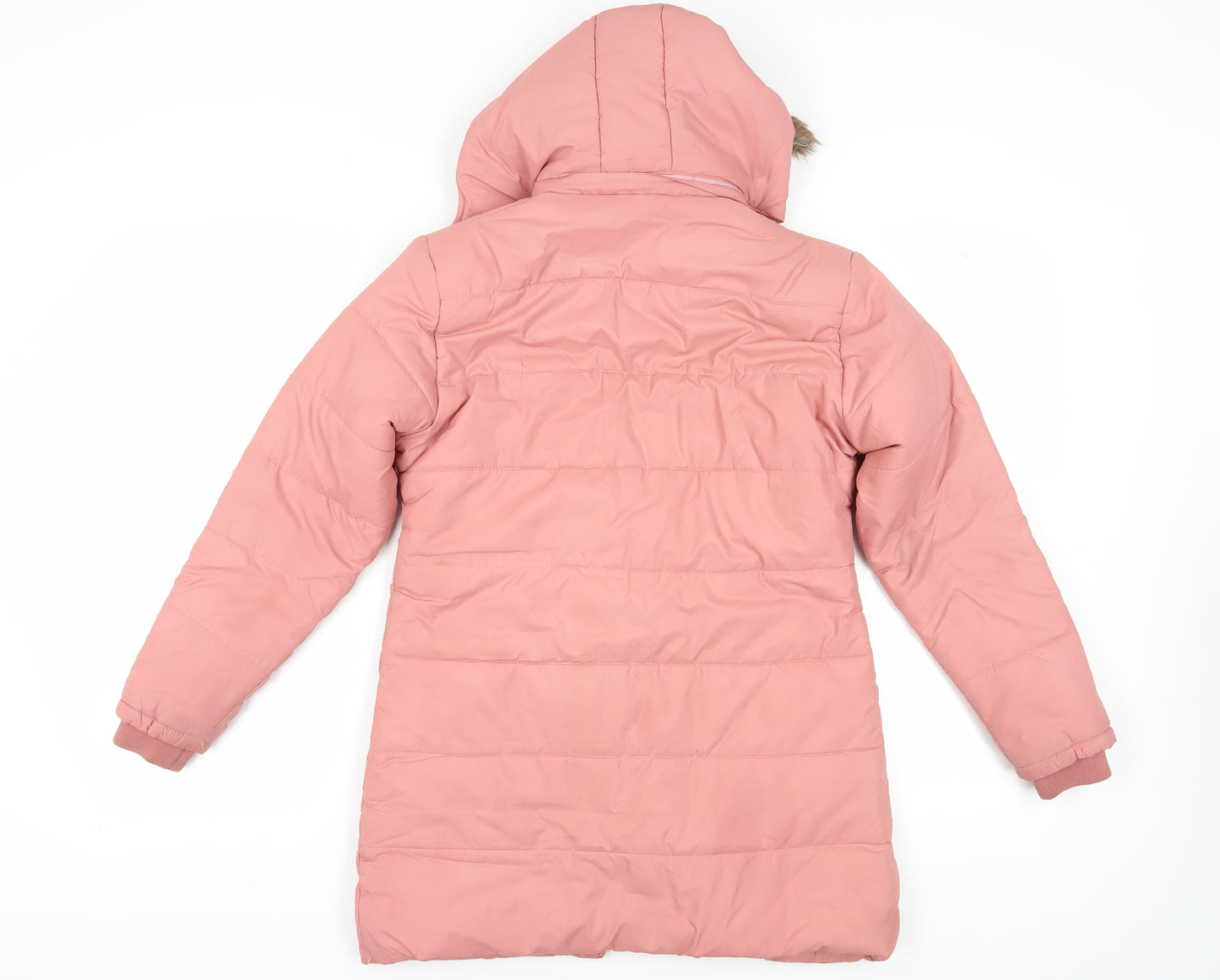 Sparkey Women's Pink Long Puffer Jacket L, Hooded, Fur Trim