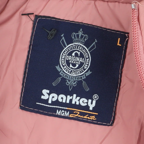Sparkey Women's Pink Long Puffer Jacket L, Hooded, Fur Trim
