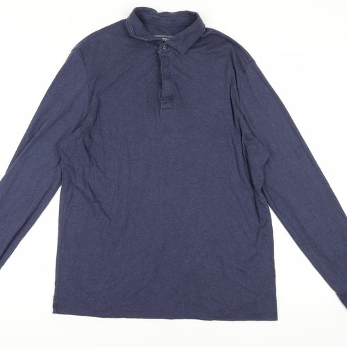Charles Tyrwhitt Men's Blue Long Sleeve Polo - Size L