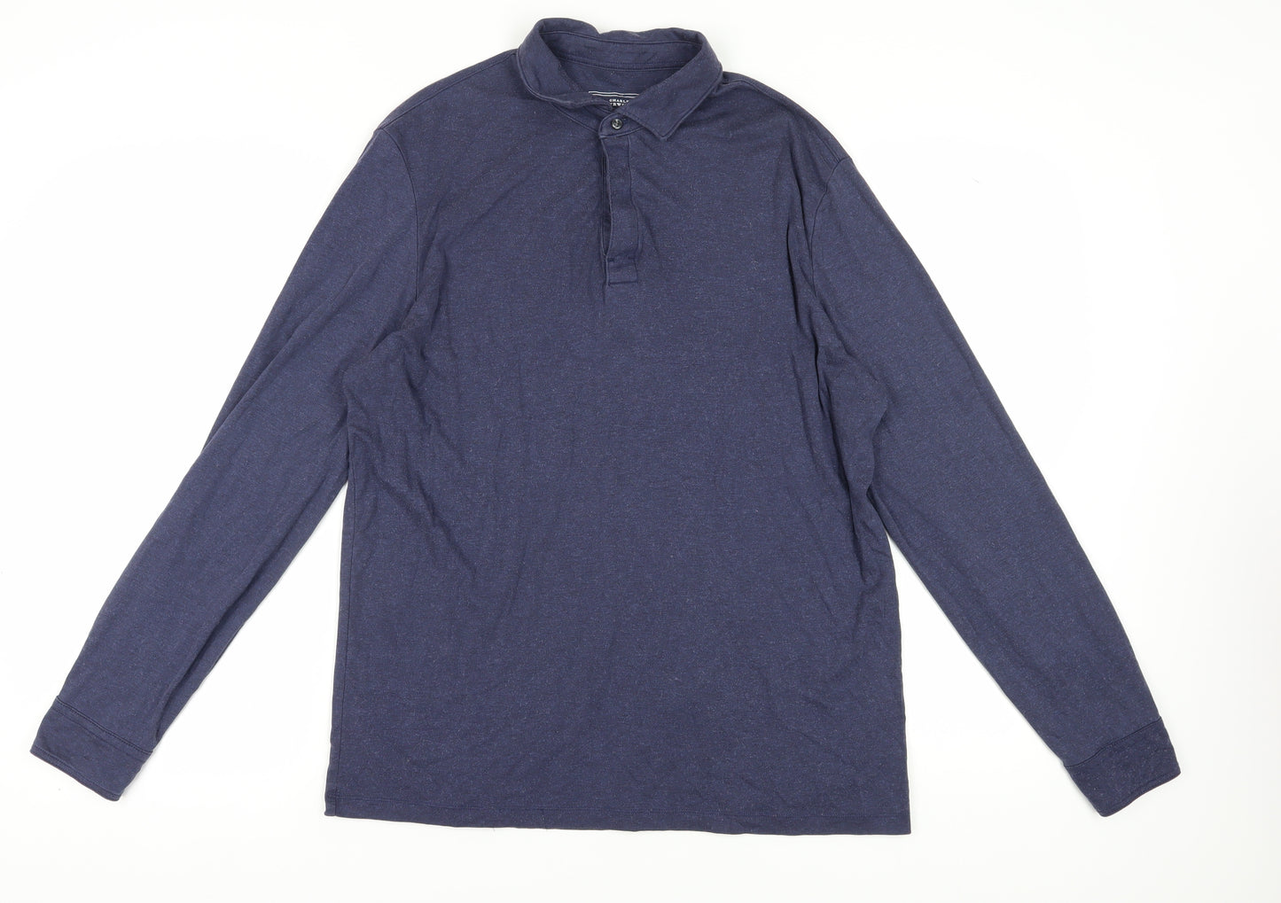 Charles Tyrwhitt Men's Blue Long Sleeve Polo - Size L