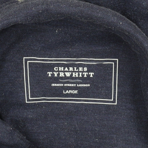 Charles Tyrwhitt Men's Blue Long Sleeve Polo - Size L