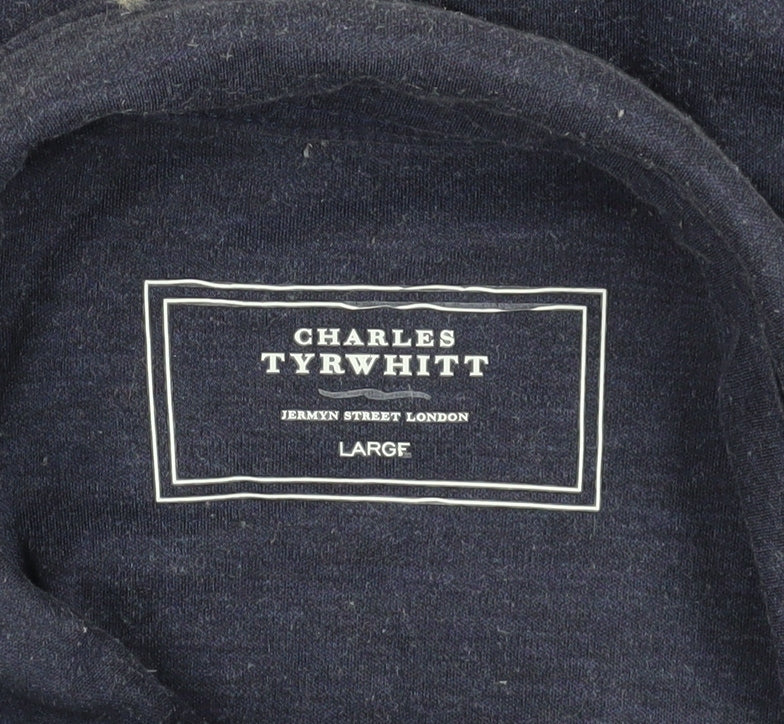 Charles Tyrwhitt Men's Blue Long Sleeve Polo - Size L