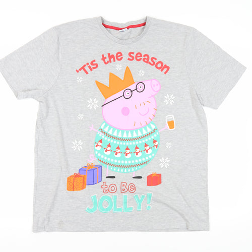 Peppa Pig Men's Christmas Grey XL Short Sleeve T-Shirt
